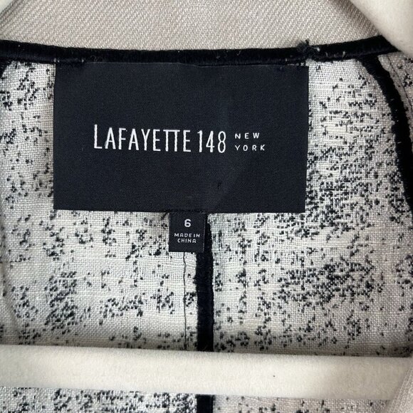 Lafayette 148 New York BlazerJacket Size 6 Black‎ Plaid Cotton Linen Academia - Picture 9 of 16